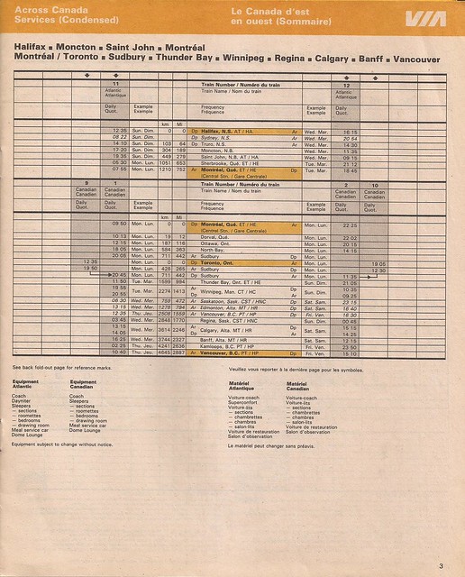 VIA Rail Canada Atlantic Canada Services timetable - May 1, 1988