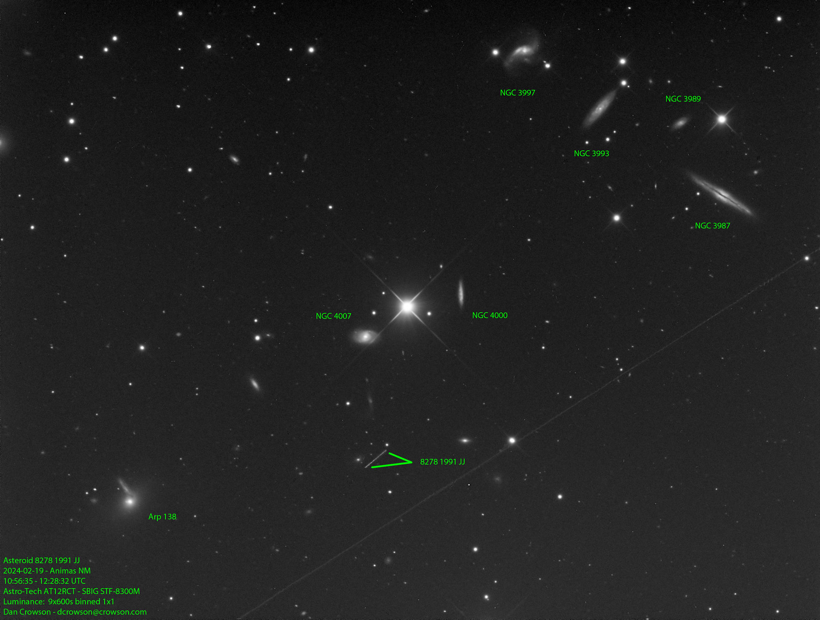 Asteroid 8278 1991 JJ - 9x600s - Luminance