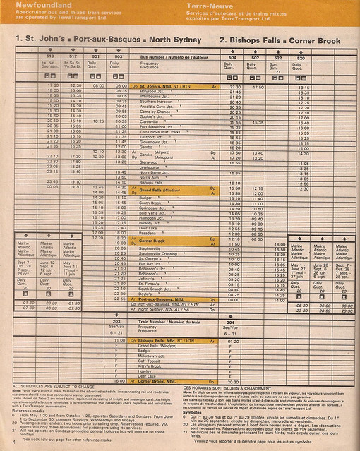 VIA Rail Canada Atlantic Canada Services timetable - May 1, 1988