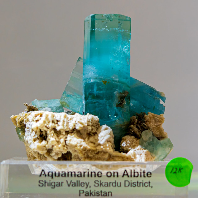 Aquamarine on Albite  - Tucson Gem, Mineral and Fossil Showcase