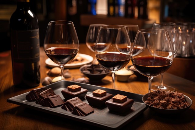 chocolate and wine tasting experience with variety of wines and chocolates