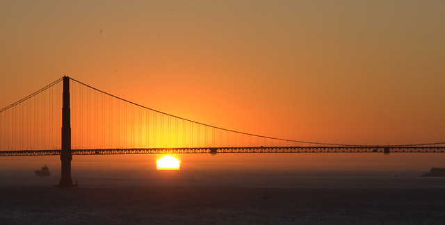 Sun under Golden Gate Bridge