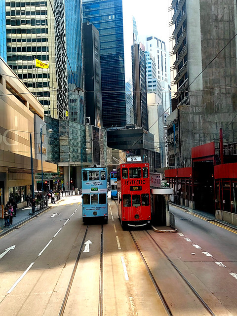 Two Trams in Central Hong Kong