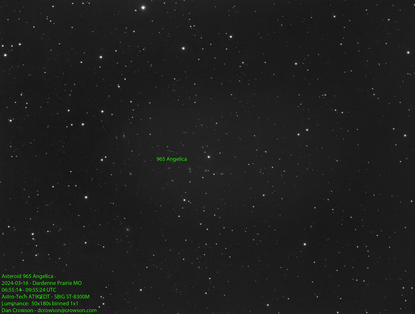 Asteroid 965 Angelica - 50x180s - Luminance
