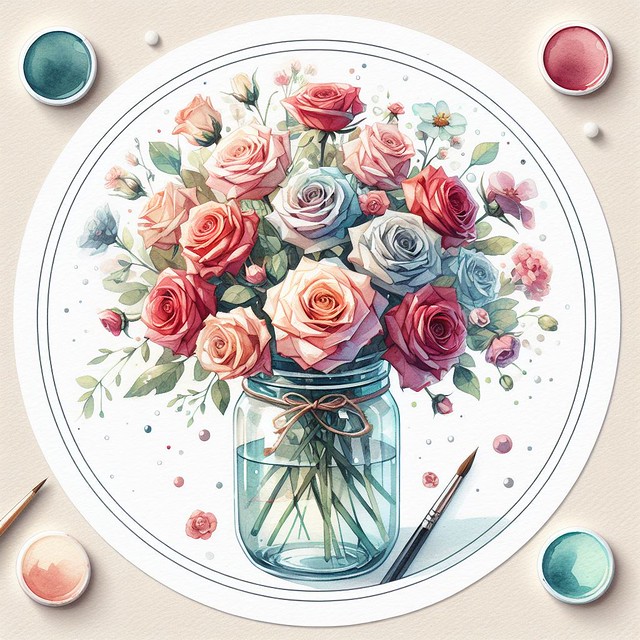 www.mobiltoner.com - A Symphony of Blooms: Watercolor Bouquet -  #artwork #photo #art #artist #gallery #designs #fineaiart #tonnyfroyen #trykkeri