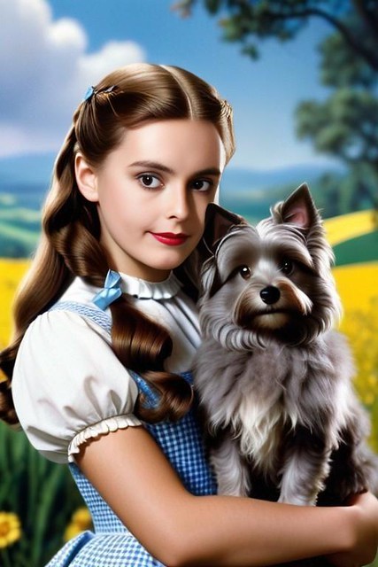 Hermione as Dorothy Gale holding Toto