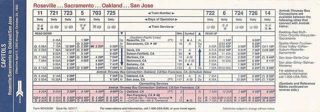 Amtrak Capitols timetable - April 5, 1992