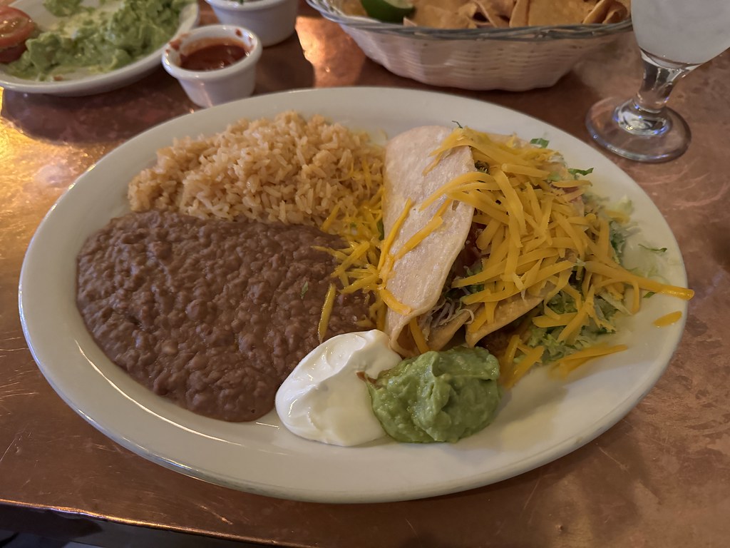 Crispy tacos with rice and beans