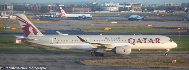 Qatar A-350 leaving LHR
