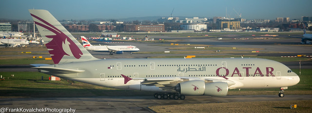 Qatar A-380 leaving LHR