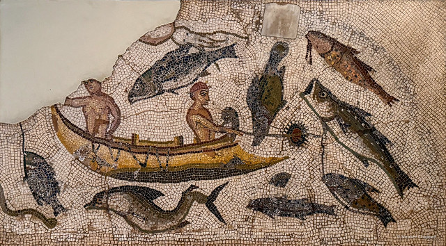 Roman mosaic from Utica, Tunisia depicting a fishing scene