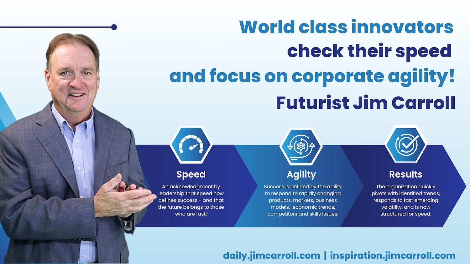 "World class innovators check their speed and focus on corporate agility" - Futurist Jim Carroll