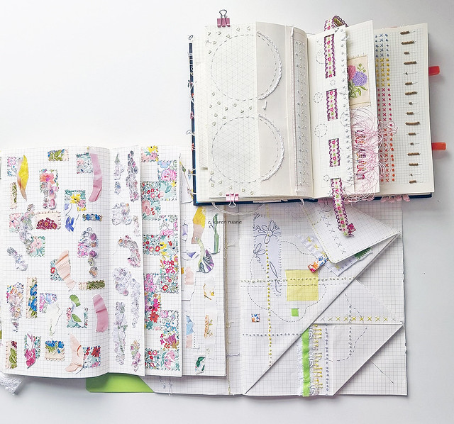 embroidery in gridded notebooks