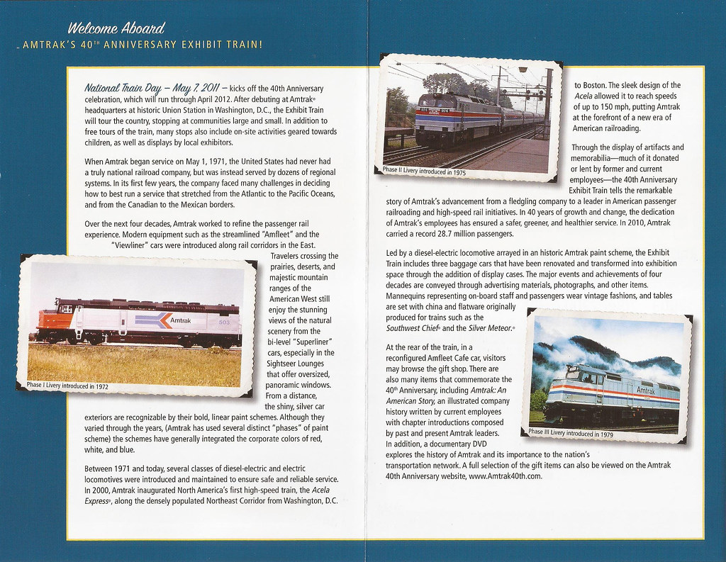 Amtrak 40th Anniversary Exhibit Train brochure - 2011