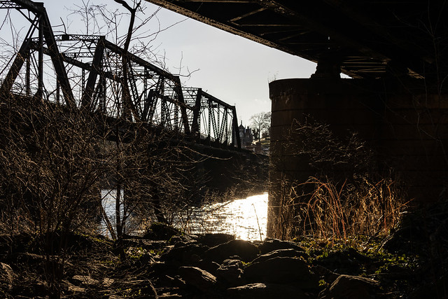under the bridge along the Potomac River