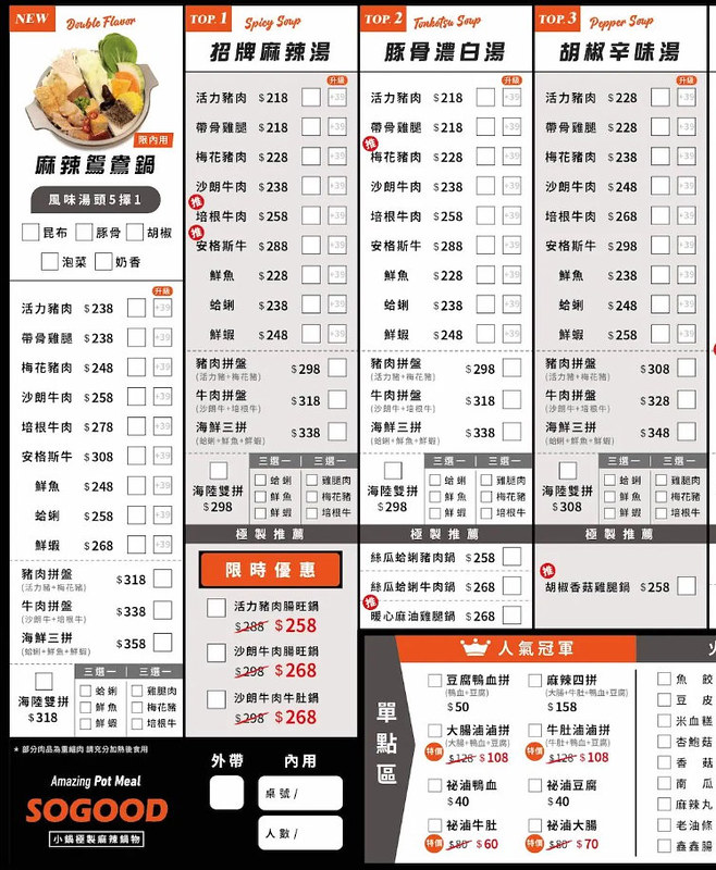 中和小鍋極製麻辣鍋物菜單價目表 (1)