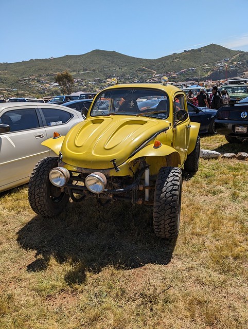 Yellow Baja Bug, vintage car rally, La Bufadora, Ensenada, Baja California Sur, Mexico