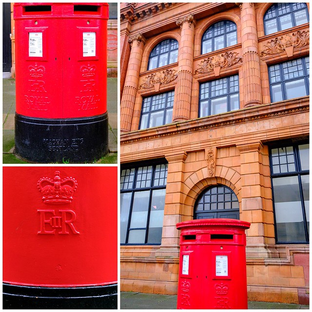 A nice condition example of a double pillar box in Llandudno, Wales, made by Machan Engineering in Denny, Scotland. The Grade 2 listed building behind it is the former main post office in Llandudno, designed by G A Humphreys and opened in 1904.