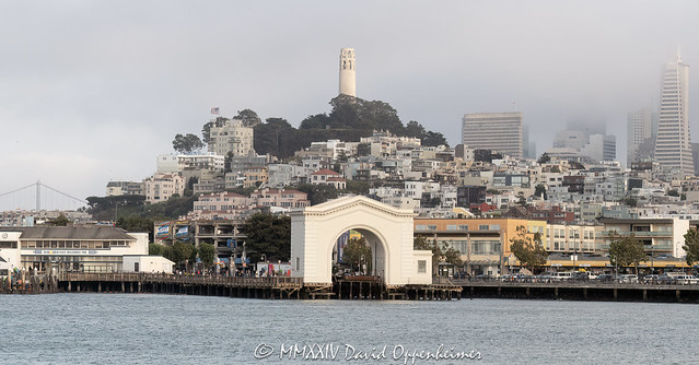 Pier 43 Ferry Arch and Coit Tower in San Francisco
