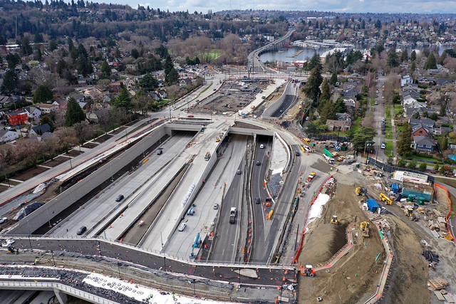 Looking west at the Montlake lid and interchange