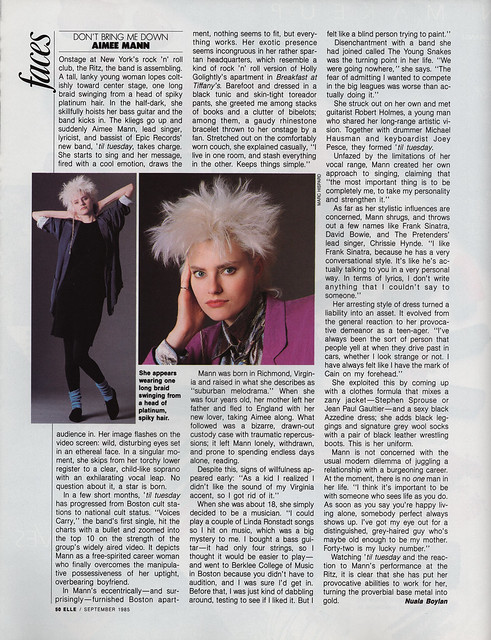 Aimee Mann | Elle Magazine Sept. 1985