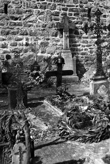 A view of a grave of a German soldier in a civilian cemetery in France circa WW2