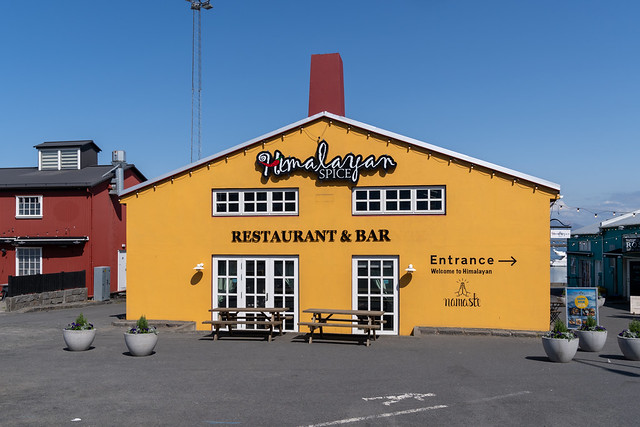 Reykjavik, Iceland - July 10, 2023: The Himalayan Spice Indian Restaurant in the harbor area of Reykjavik