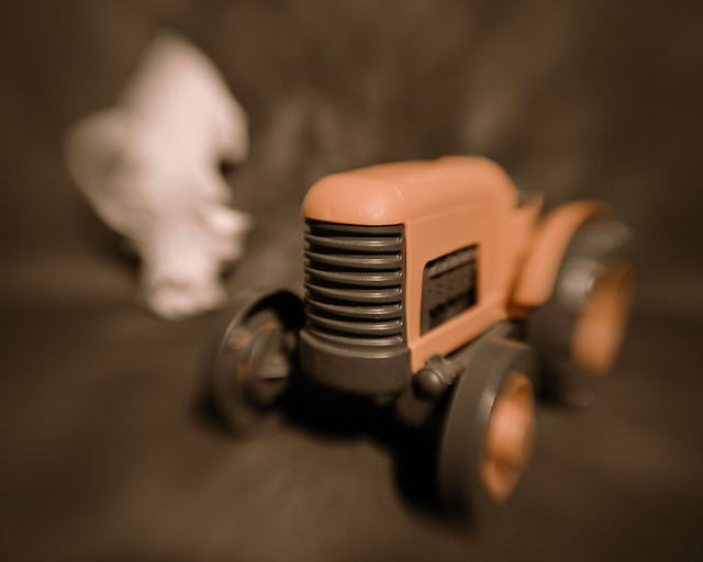 Toy tractor with Skull added for atmosphere