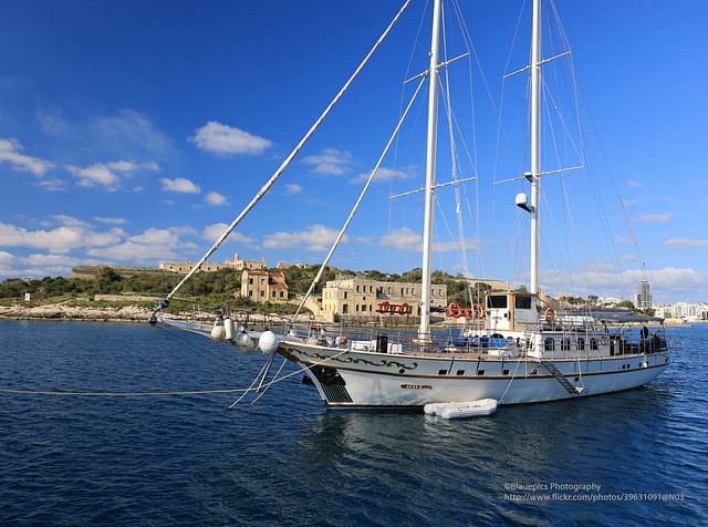 Valletta, Manoel Island with ship