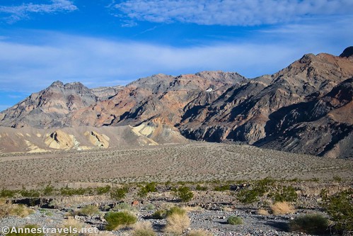 Colorful mountains around Slit Canyon (Undertaker Canyon is in the left of the photo) from Hole in the Wall Road, Death Valley National Park, California 