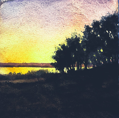 Cedar Point - Keith County, Nebraska by lawyertomkaren, watercolor painting cedar point biological station lake ogallala plains prairie summer sunrise morni