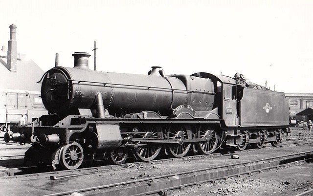 Ex-GWR Hall Class 4-6-0 7923 SPEKE HALL at Swindon shed.