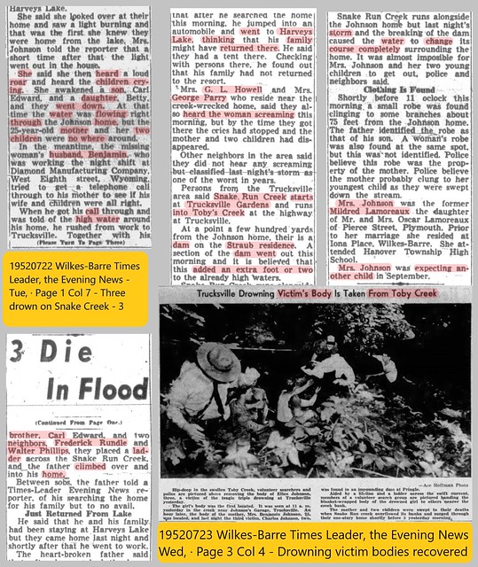 19520722 Wilkes-Barre Times Leader, the Evening News - Tue, · Page 1 Col 7 - Three drown on Snake Creek - Copy 43