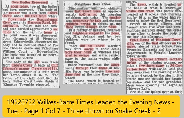 19520722 Wilkes-Barre Times Leader, the Evening News - Tue, · Page 1 Col 7 - Three drown on Snake Creek - Copy 42