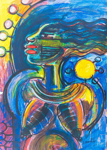 Reinier Asmoredjo, 'Dyadya Uma' [Real Woman], acrylic paint on paper, 68x61 cm, 2021 - USD 600