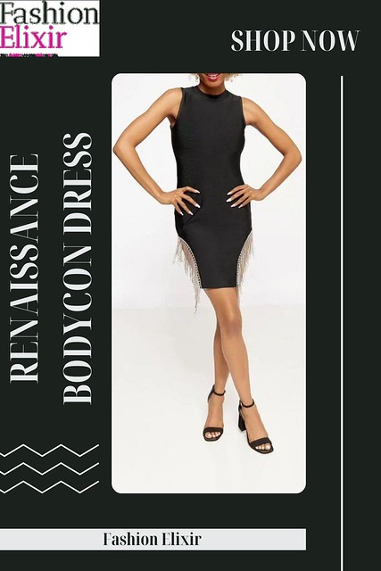 Renaissance Black Bodycon Sleeveless Dress at Fashion Elixir