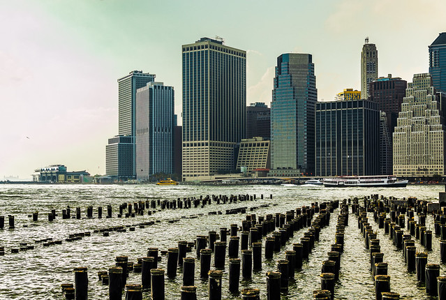 Old Pier 1 Pile Field and Lower Manhattan