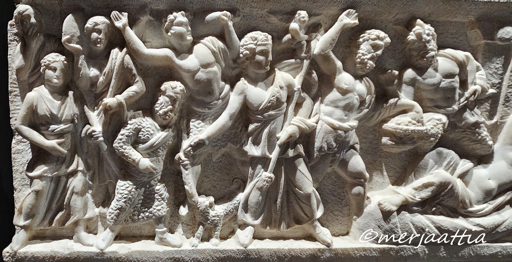 Dionysian Procession, detail of marble sarcophagus with relief depicting life of Ariadne at Naxos