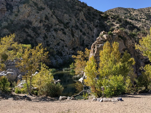 5875 View of Deep Creek Hot Springs with Autumn colors, at Pacific Crest Trail  mile 308