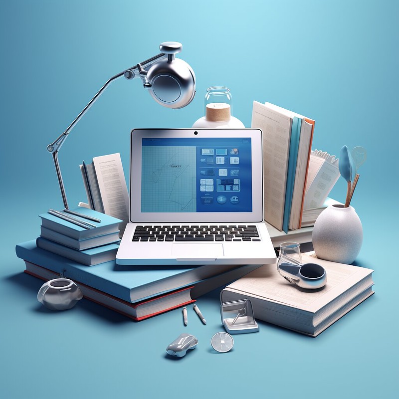 healthcare icon with computer, books, highlighting education, professional education
