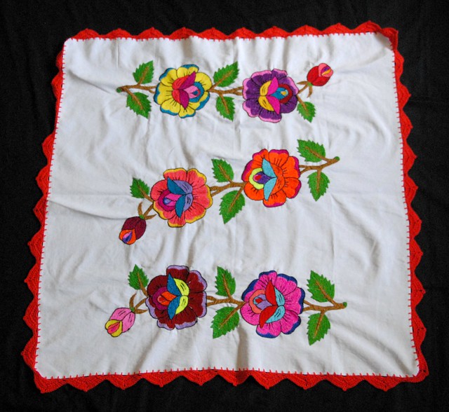 Oaxaca Mexico Tablecloth Embroidery Textiles Flowers