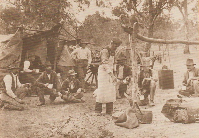 Breakfast in an Overlander's Camp somewhere in Australia - circa 1890