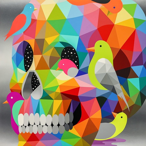 “Skull Mirror III” (synthetic enamel on wood, 31.5" x 31.5"). From Renowned Spanish painter and sculptor Okuda San Miguel: Kisses Between Universes