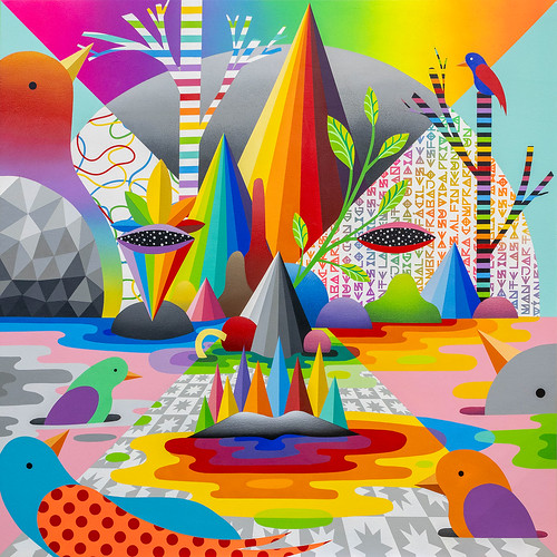 Faces in Digital Landscapes II. From Renowned Spanish painter and sculptor Okuda San Miguel: Kisses Between Universes