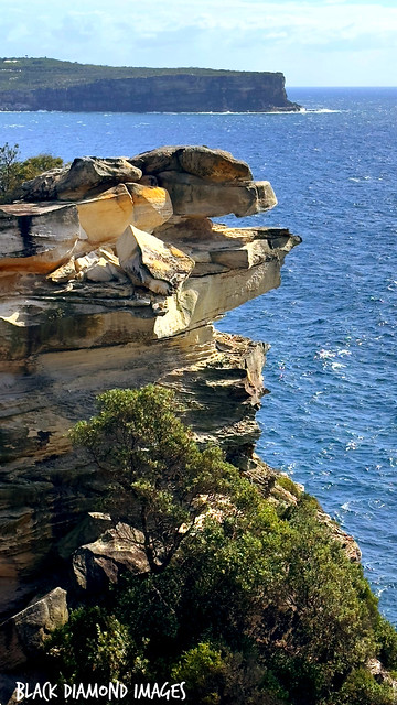 View over Sydney Harbour's South Head Sandstone Cliffs to North Head & Manly, NSW