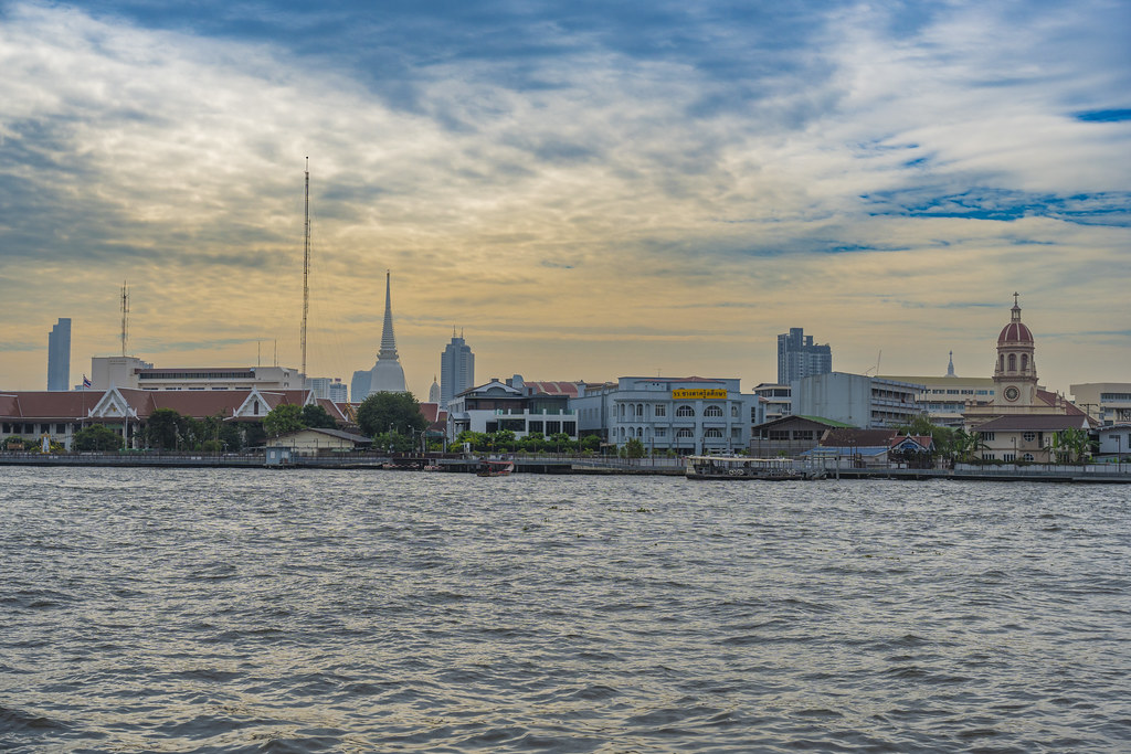 Chao Phraya river with a cloudy skyline in Bangkok, Thailand