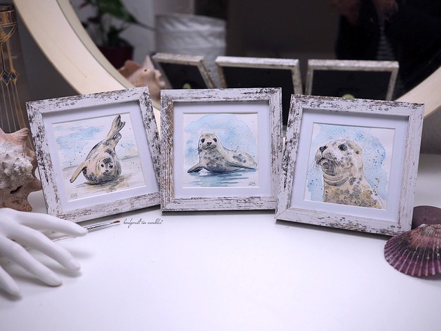 Die Drei von der Sandbank! ☺ (Diese drei Kameraden sind gestern Nacht in den Shop gewandert, aber bereits alle verkauft; zeigen mag ich sie trotzdem natürlich noch.  #watercolor #watercolour #aquarell #colirocolors #robben #seals
