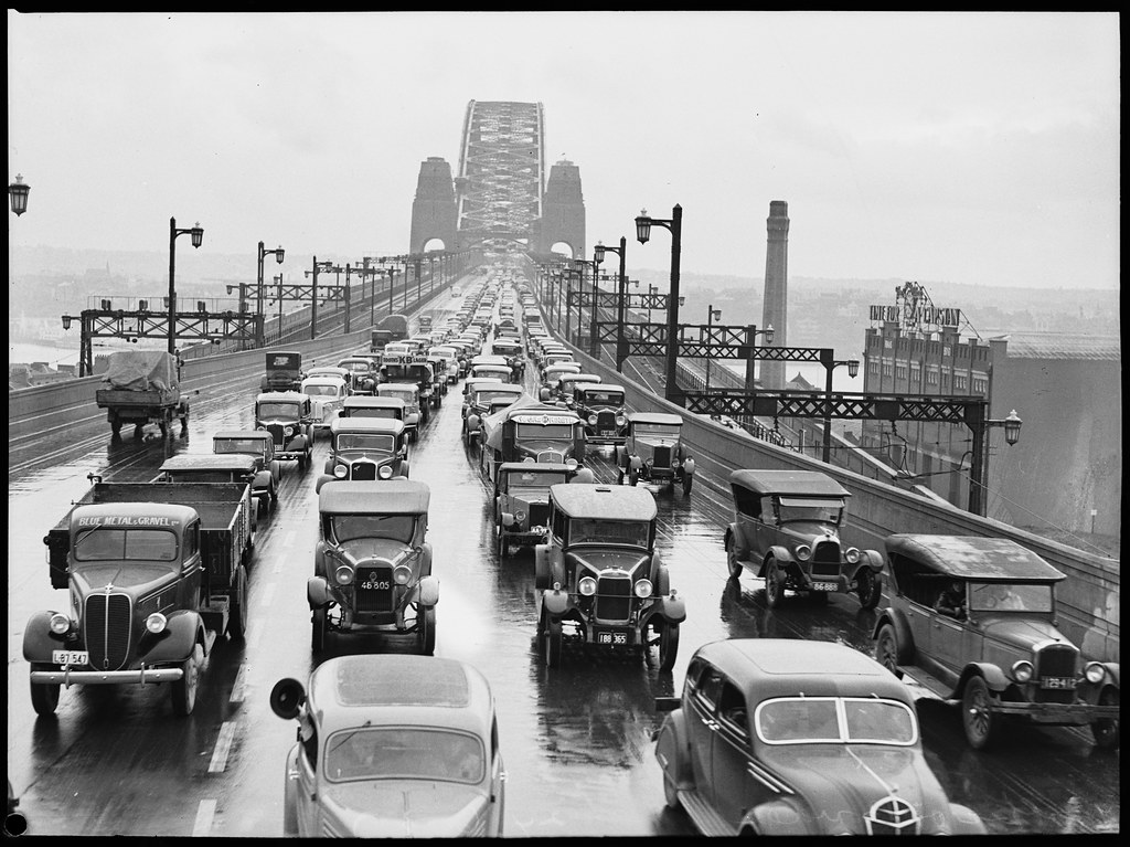 Cars on the Sydney Harbour Bridge, 1937