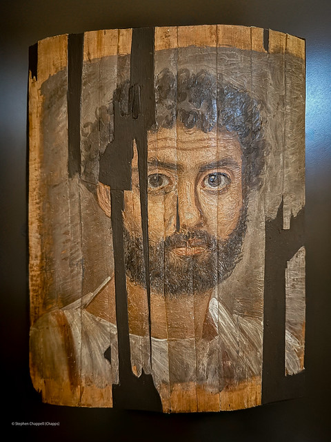 Romano-Egyptian mummy portrait of a curly-haired and bearded man