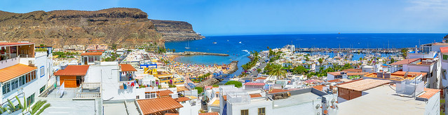 Panorama of Picturesque Scenic Landscape with Puerto de Mogan in Gran Canaria island in Spain